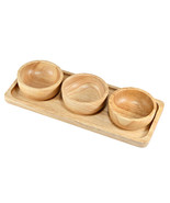 Triple Ramekin Cup and Snack Plate Brown Natural Rubber Tree Wooden Set - £22.36 GBP