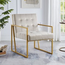 24Kf Modern Taupe Velvet Button Tufted Accent Chair With Golden Metal, Taupe - $196.93