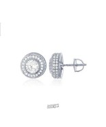 Milgrain Sterling Silver Round Stud Earrings Cubic Zirconia Accents Radi... - $28.49