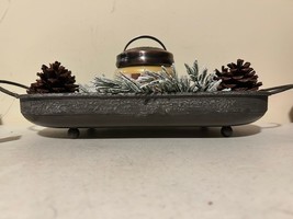 New Rustic tray with winter wreath and pinecones and jar Candle - Centerpiece image 2