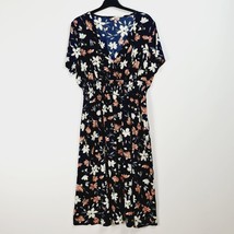 NEW - Elastic Waist Floral Print Casual V-Neck Dress - Navy - XL - £8.07 GBP