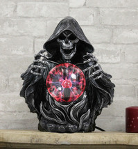 Gothic Alchemy Evil Grim Reaper Skeleton With Scrying Plasma Ball Lamp Statue - £71.93 GBP