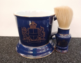 Vtg Royal London Cobalt Blue Porcelain Shaving Mug Cup &amp; Brush Gentleman&#39;s Gifts - £18.37 GBP