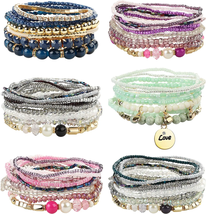 6 Sets Bohemian Stackable Bead Bracelets for Women Stretch Multilayered, Multico - £20.27 GBP+
