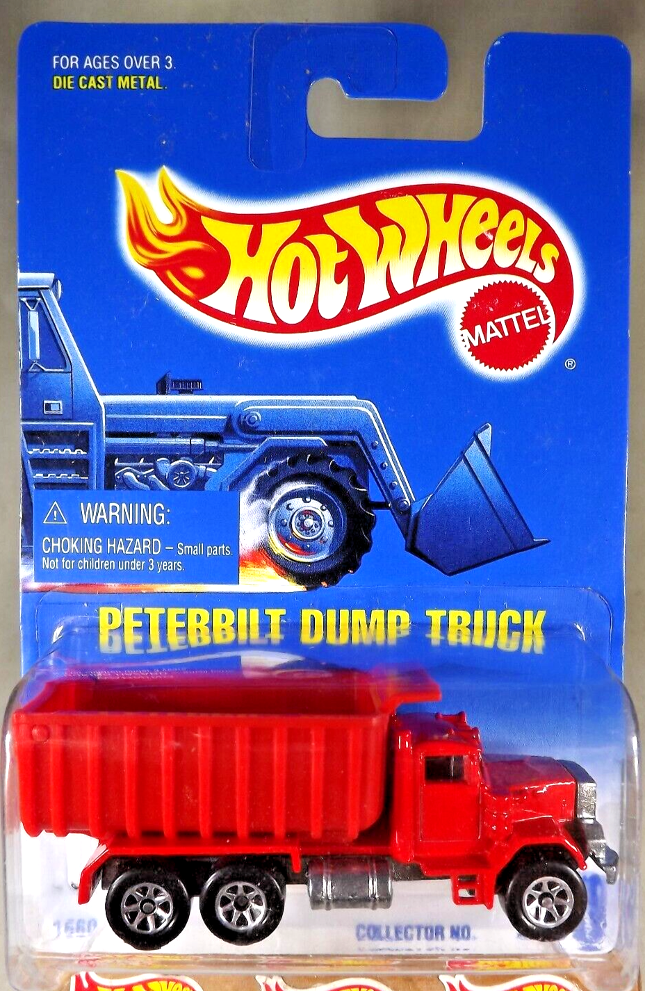 1991 Hot Wheels Blue/White Card Collector #100 PETERBILT DUMP TRUCK Red w/7 Sp