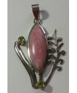 Vintage 925 Sterling Silver Pink &amp; Green Stone Pendant - £58.40 GBP
