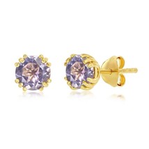June Birthstone&#39; 6mm Round, Gold Plated Stud Earrings Created Alexandrite - £30.80 GBP