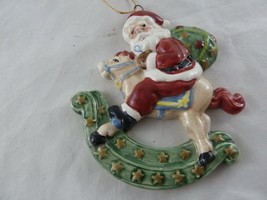 Vintage Fitz and Floyd Santa Rocking Horse Hand Painted Christmas ornament - £14.23 GBP
