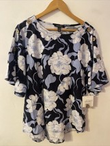 Ellen Tracy Top Women’s Blouse Floral Blue Size Large MSRP $89 - $17.59