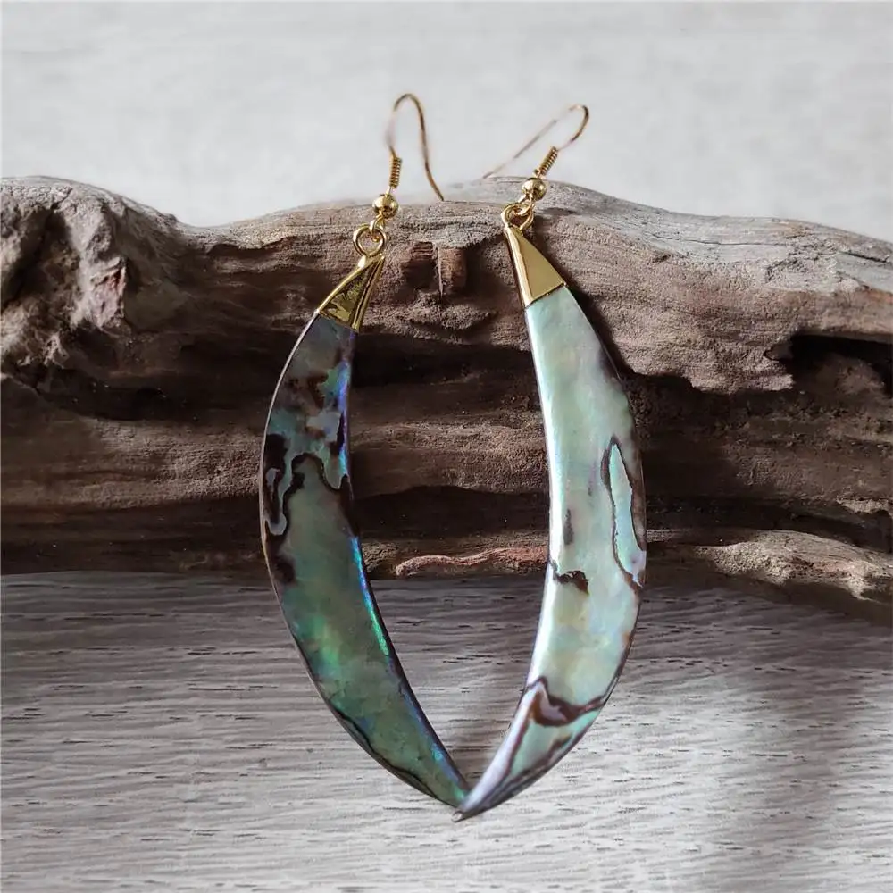 Abalone shell earrings with 24k gold filled minimalist design crescent shaped long paua thumb200