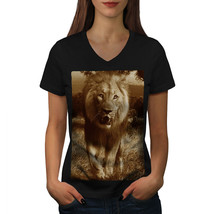Wellcoda Lion Safari Nature Womens V-Neck T-shirt, Africa Graphic Design Tee - £16.12 GBP