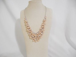 Charter Club Silver Tone Simulated Pink Pearl &amp; Crystal Bib Necklace A1500 $54 - $23.99