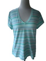 Sonoma Ladies Vneck Stretch Ss Colorful Striped Top Tee Tshirt Tunic Euc L - £13.86 GBP