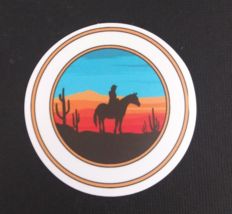 Cowboy On Horse At Sunset Desert Sticker 2.25&quot; (F) - $1.64