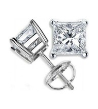 3mm to 10mm Princess Cut Real Moissanite Four Prong Screw Back Stud Earring - £29.94 GBP+