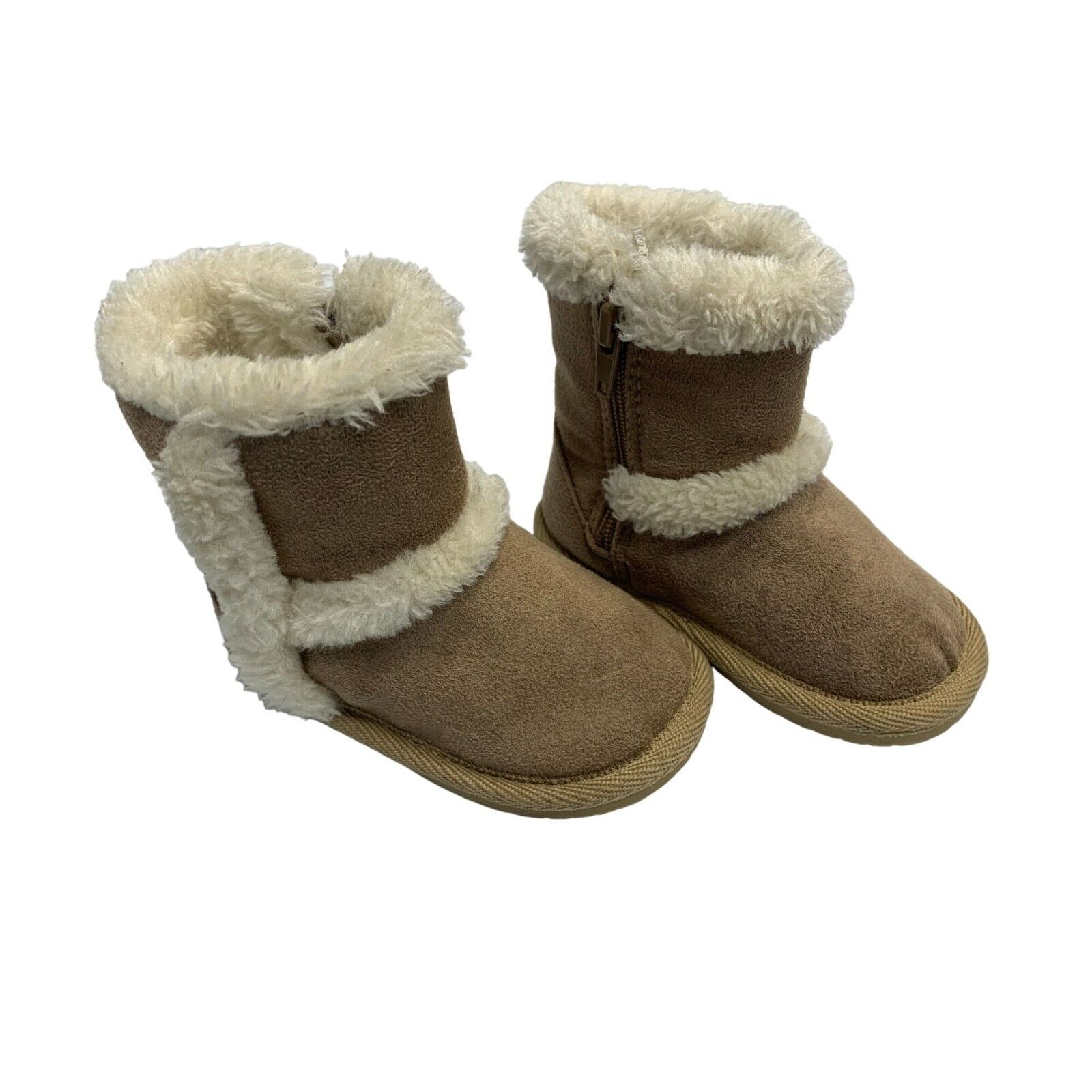 Teeny Toes Girls Infant Baby Size 3 Zip SIde Faux Suede Ankle Boots Bootie Tan F - $11.87