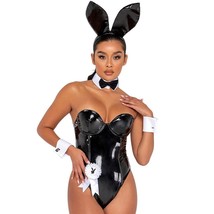 Playboy Bunny Costume Set Vinyl Bodysuit Rabbit Ears Tail Cuffs Bow Tie PB132 - £98.81 GBP