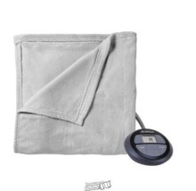 Sunbeam Twin Electric Heated MicroPlush Blanket in Gray Digital Display - $75.99