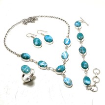 Caribbean Larimar Oval Shape Gemstone Fashion Ethnic Necklace Jewelry Set SA 846 - £16.02 GBP