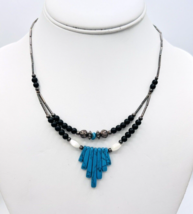 Vintage Silver Tone Southwestern Dyed Blue Turquoise Howlite Layered Necklace 16 - £14.24 GBP