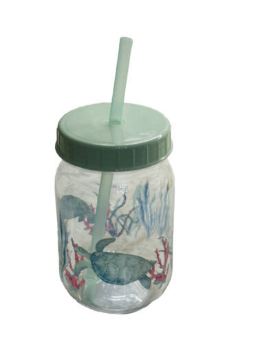 Tropical Turtles Party Plastic Tumbler W/Screw-On Lid 18oz Reusable - $15.72