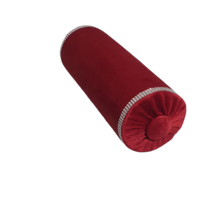 Decorative Bolster Pillow, Red Wine Velvet, Decorative Button, Glamour, 6x16&quot; - £43.15 GBP