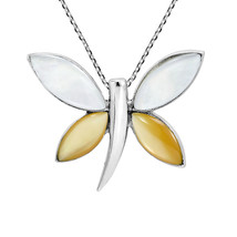 Enchanting Sterling Silver Dragonfly White-Yellow Shell Inlaid Necklace - £15.70 GBP