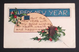 Happy New Year Holly Berries Whitney Made Embossed Postcard c1920s - £4.67 GBP