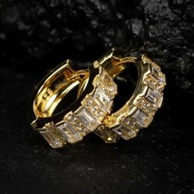 3Ct Baguette Cut Lab-Created Diamond Huggie Hoop Earrings 14k Yellow Gol... - $168.29