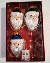 VTG 3 Blown Glass Christmas Santa Claus Heads Ornaments w Stamps Boxed Pre Owned - £12.92 GBP
