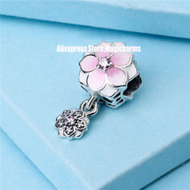 925 Sterling Silver 2017 Spring Magnolia Bloom Dangle Charm Bead  - $15.66
