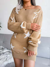 Women&#39;s star straight neck off shoulder wool dress knitted dress - £18.09 GBP