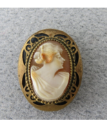 Antique Cameo Dress Clip Brooch Carved Face Black Enamel Designs on Fram... - $43.42 CAD