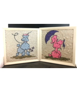 MCM Gravel Art Pictures Pink Blue Poodles Dogs Framed, Set Of 2 - $95.00