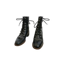 Vintage Justin Kiltie Lace Up Boots Roper Granny Black Leather Us 5.5 - £55.19 GBP