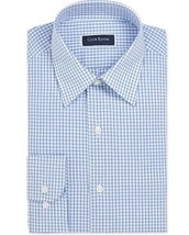 Club Room Dress Shirt Mens 2XL 18-18.5 Laser Blue Gingham Reg-Fit Cotton... - $17.99