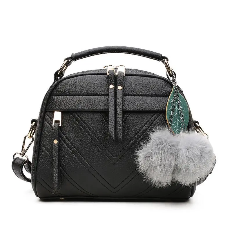 PU Leather Small Handbag For Women Girl Fashion Tel Messenger Bags With Ball Fem - £46.78 GBP