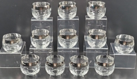 12 Silver Rim Roly Poly Glasses Set Vintage Clear Mid Century Bar Ware Drink Lot - £63.20 GBP