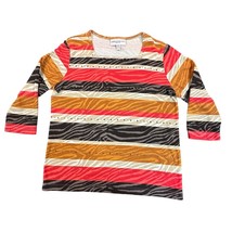 Rebecca Malone Shirt Womens Petite Small Brown Red Striped Zebra Print S... - $11.99