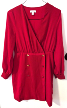 Topshop red v-neck wrap dress women&#39;s size 6 double buttons work office business - £5.94 GBP