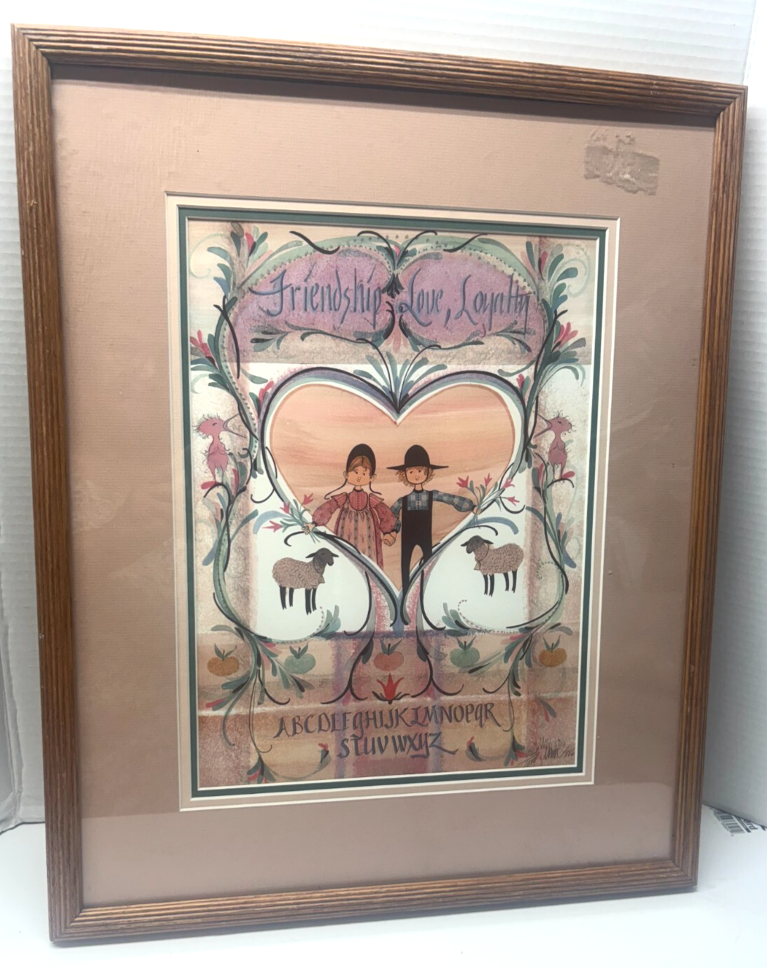 P Buckley Moss Amish Love Friendship Loyalty Framed Matted 1988 Sampler ... - $49.50