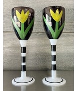 2 Kosta Boda Tulipa Ulrica Hydman Vallien Black Tulip Wine Glasses 99182 - $99.99