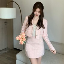 Small Fragrance Tweed Two Piece Set Spring Autumn Women&#39;s Outfits Long Sleeve Co - £112.88 GBP