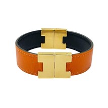 Hermès Leather Reversible H Bracelet Orange and Black - $420.75