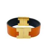 Hermès Leather Reversible H Bracelet Orange and Black - $420.75