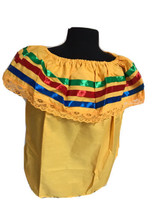 Yellow Women Size L Off-Shoulder Ruffle Top Lace Ribbon Folkloric Fiesta... - $20.74