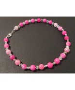 Beaded necklace, pink and silver, silver lobster clasp, about 16 inches - £14.96 GBP