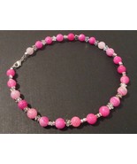 Beaded necklace, pink and silver, silver lobster clasp, about 16 inches - $19.00