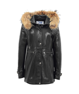 DR236 Women’s Leather Duffle Coat Removable Hood Black - £199.75 GBP