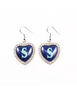 NEW WOMENS MLB SEATTLE MARINERS SILVER CRYSTAL HEART EARRINGS | DANGLE DROP - $313.73 MXN